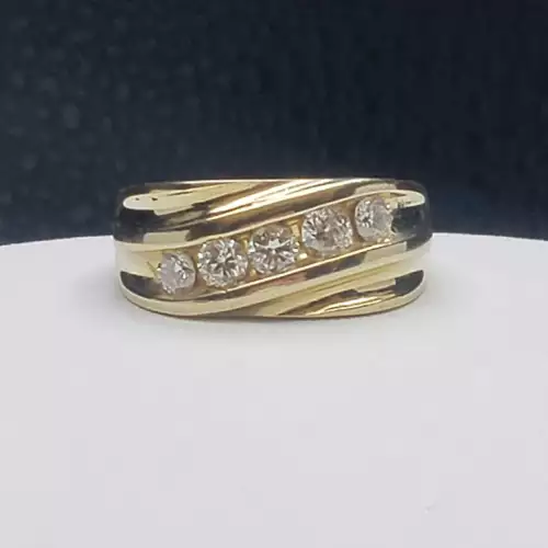 14K Yellow Gold Mens 5 Stone Diamond Ring 1.0tcw B7-6 (2)