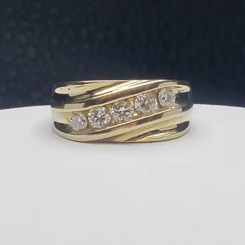 14K Yellow Gold Mens 5 Stone Diamond Ring 1.0tcw B7-6 (2)