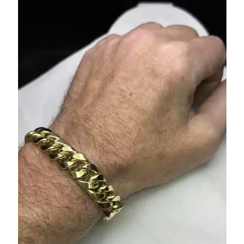 14K Yellow Gold Mens Cuban Link Bracelet 14.5mm 8in B4-3D