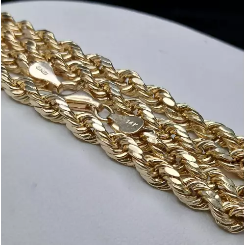 14K Yellow Gold Mens Diamond Cut Rope Chain 22