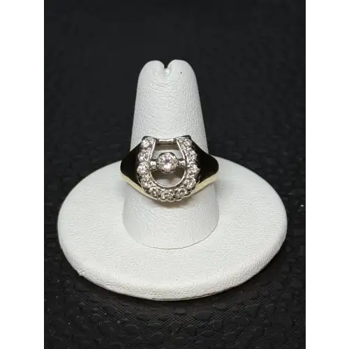 14K Yellow Gold Mens Horseshoe Ring with Natural Diamonds .20cwt SZ 9, 7.6gm- B5-7D
