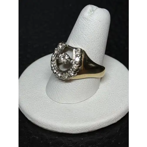 14K Yellow Gold Mens Horseshoe Ring with Natural Diamonds .20cwt SZ 9, 7.6gm- B5-7D (4)