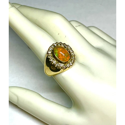 14K Yellow Gold Opal Ring Natural Melee Diamonds 3-1 (6)