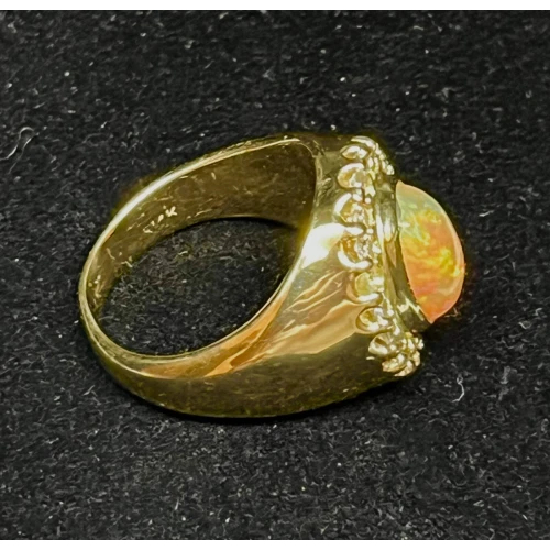 14K Yellow Gold Opal Ring Natural Melee Diamonds 3-1