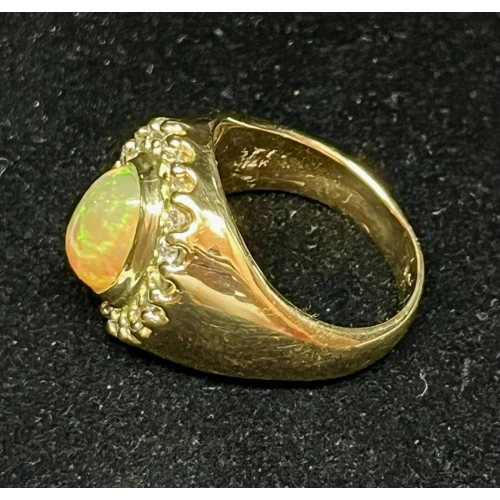 14K Yellow Gold Opal Ring Natural Melee Diamonds 3-1 (2)