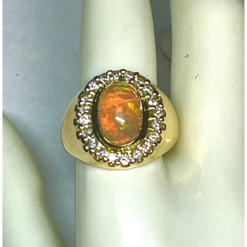 14K Yellow Gold Opal Ring Natural Melee Diamonds 3-1 (5)