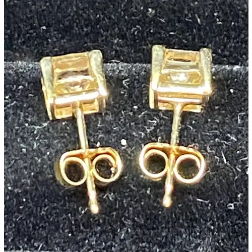 14K Yellow Gold Princess Cut Diamond Stud Earrings 1.0ctw. B5-1 (5)