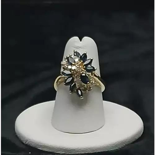 14K Yellow Gold Ring with Diamonds & Sapphires Sz. 6.25  B13-3 (2)