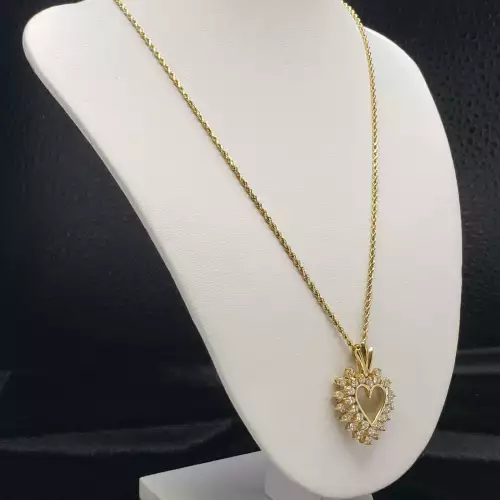 14K Yellow Gold Rope Necklace with Heart Pendant & 0.90CTW Diamonds - 10.3g B2-4 (2)