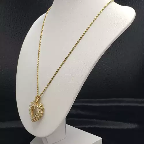 14K Yellow Gold Rope Necklace with Heart Pendant & 0.90CTW Diamonds - 10.3g B2-4