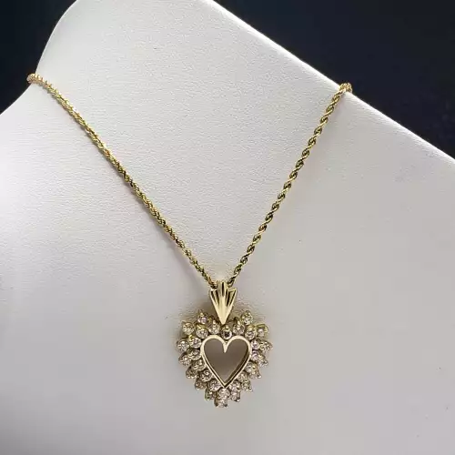 14K Yellow Gold Rope Necklace with Heart Pendant & 0.90CTW Diamonds - 10.3g B2-4 (4)