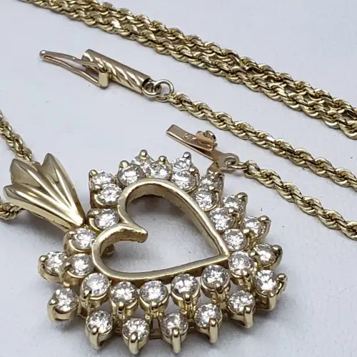 14K Yellow Gold Rope Necklace with Heart Pendant & 0.90CTW Diamonds - 10.3g B2-4 (5)