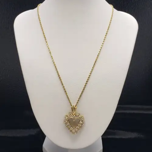 14K Yellow Gold Rope Necklace with Heart Pendant & 0.90CTW Diamonds - 10.3g B2-4 (3)