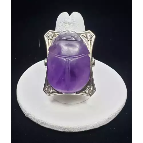 14k Yellow Gold Sterling Huge Amethyst Scarab Beetle Ring 30+CT SZ-8.75 S10BO17-4