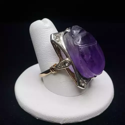 14k Yellow Gold Sterling Huge Amethyst Scarab Beetle Ring 30+CT SZ-8.75 S10BO17-4 (3)
