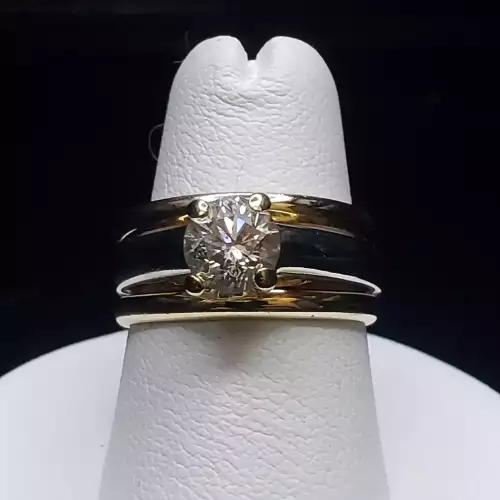 14K Yellow & White Gold 3 Band Diamond Solitaire Ring .98CT Sz 6.25 S10BO15-2