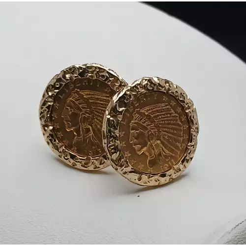 14K YG Cufflinks & Tie Clip American Indian Head $5 & $2.5 Gold Coins - B4-6 (3)