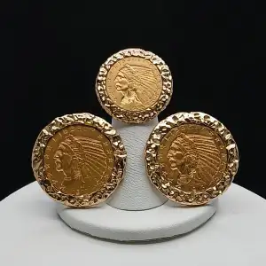 14K YG Cufflinks & Tie Clip American Indian Head $5 & $2.5 Gold Coins - B4-6 (5)