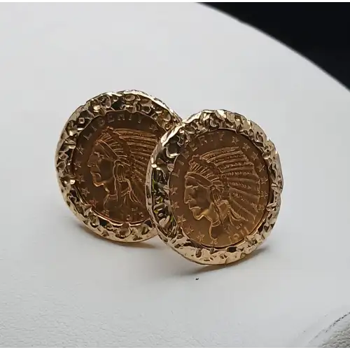14K YG Cufflinks & Tie Clip American Indian Head $5 & $2.5 Gold Coins - B4-6 (3)