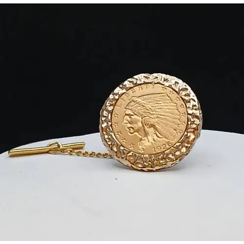 14K YG Cufflinks & Tie Clip American Indian Head $5 & $2.5 Gold Coins - B4-6 (2)