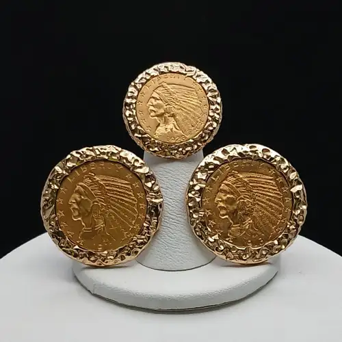 14K YG Cufflinks & Tie Clip American Indian Head $5 & $2.5 Gold Coins - B4-6 (5)