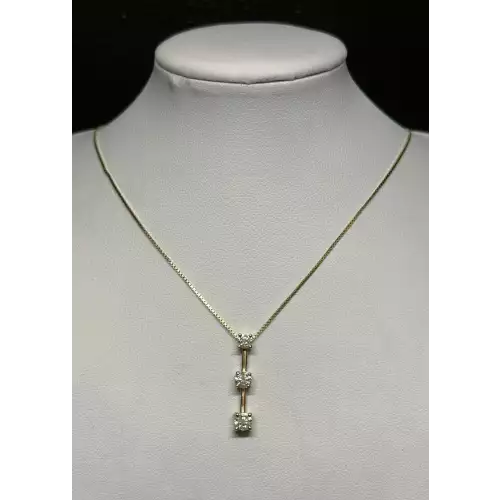 14K YG Ladies 3 Stone Tier Natural Diamond Pendent Necklace 1.0tcw 18