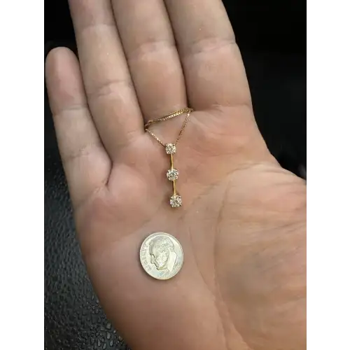 14K YG Ladies 3 Stone Tier Natural Diamond Pendent Necklace 1.0tcw 18