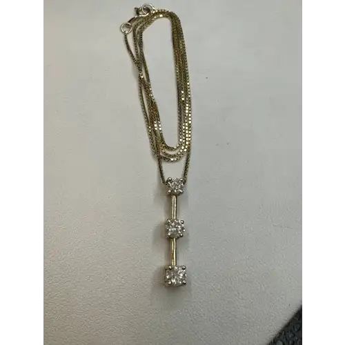 14K YG Ladies 3 Stone Tier Natural Diamond Pendent Necklace 1.0tcw 18