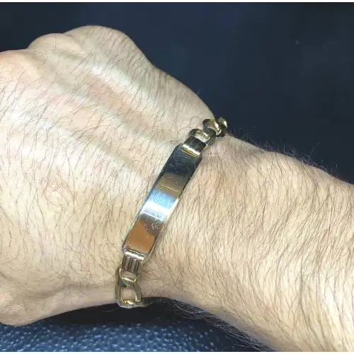 14K YG Solid Men's Figaro Style ID-Bracelet. 9.5