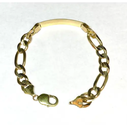 14K YG Solid Men's Figaro Style ID-Bracelet. 9.5