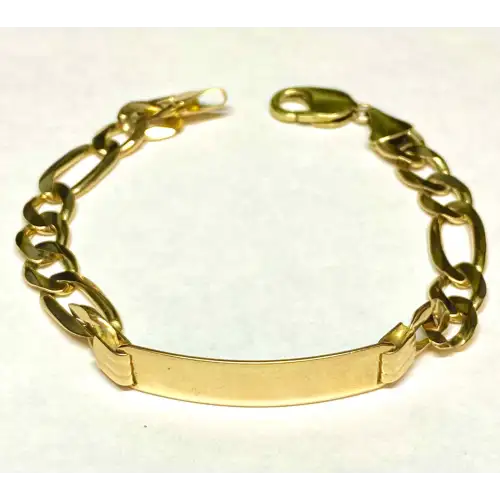 14K YG Solid Men's Figaro Style ID-Bracelet. 9.5