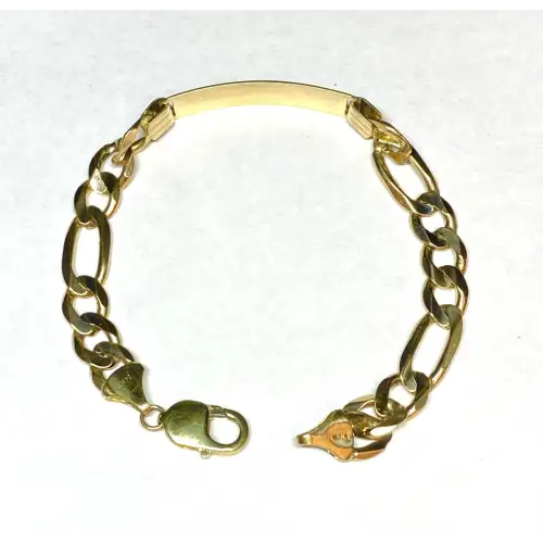 14K YG Solid Men's Figaro Style ID-Bracelet. 9.5