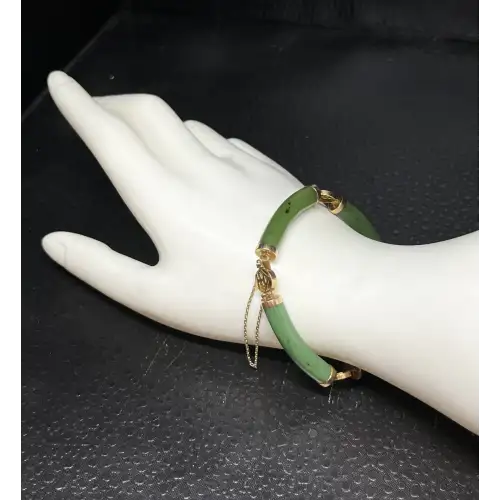 14K YG Vintage Curved Rounded Jade w/Chinese Symbol Link Bracelet. B8-5 (3)