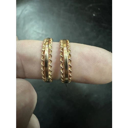 18K Solid Yellow Gold Bar & Spirals Hoop Earrings High Quality 1