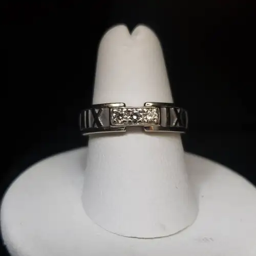 18K White Gold Tiffany & Co Atlas Roman Numeral Diamond Ring Sz-6.75 S10BO12-1