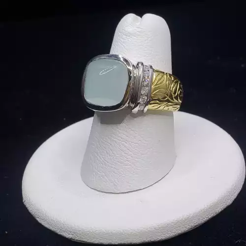 18K White & Yellow Gold Heavy Estate Quartz Crystal Diamond Ring Sz-6.75 S10BO15-8 (4)