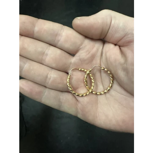 18K Yellow Gold Twisted Hoop Earring, 1in  13-4D (5)