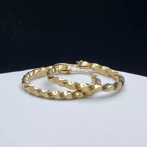 18K Yellow Gold Twisted Hoop Earring 1in B13-4 (4)