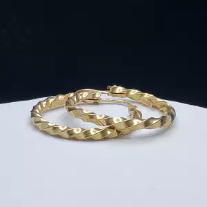 18K Yellow Gold Twisted Hoop Earring 1in B13-4 (4)