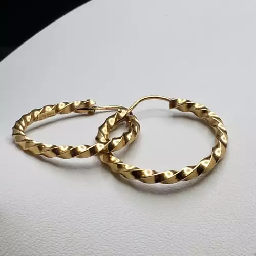 18K Yellow Gold Twisted Hoop Earring 1in B13-4 (3)