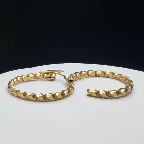 18K Yellow Gold Twisted Hoop Earring 1in B13-4 (2)