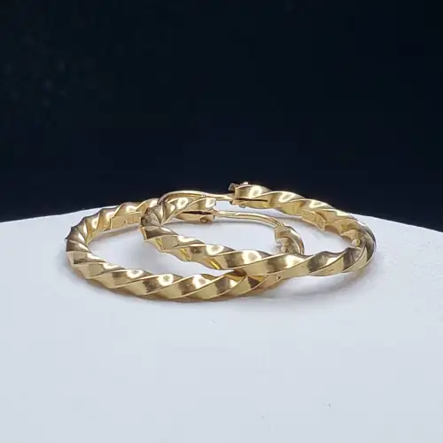 18K Yellow Gold Twisted Hoop Earring 1in B13-4 (4)