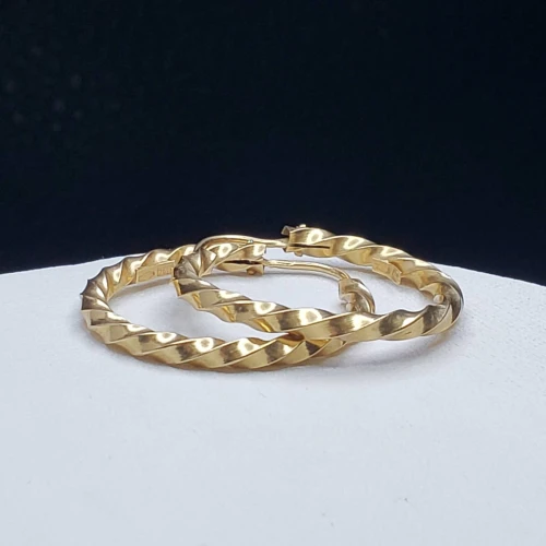 18K Yellow Gold Twisted Hoop Earring 1in B13-4 (4)