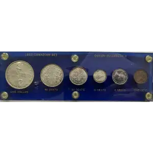1953 Canadian Queen Elizabeth II Silver 6 Coin Set, 1 Dollar, 50 Cents, 25 Cents, 10 Cents, 5 Cents, 1 Cent
