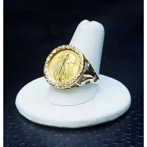 1999 1/10 oz. American Gold Eagle in Gold Fleur de Lis Ring B1-2 (2)