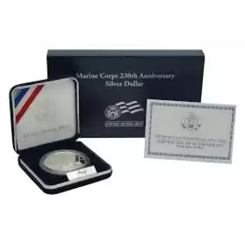 2005 P Marine Corps 230th Anniversary Proof Silver Dollar - Box & COA