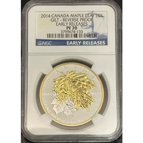 2014 CANADA SILVER MAPLE NGC PF 70 S$5 GILT-REVERSE PROOF 5 COIN SET Blue (2)