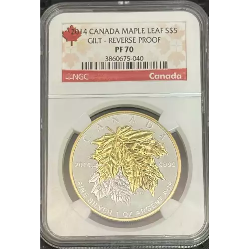 2014 CANADA SILVER MAPLE NGC PF 70 S$5 GILT-REVERSE PROOF 5 COIN SET RED