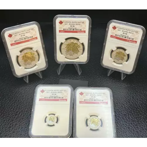 2014 CANADA SILVER MAPLE NGC PF 70 S$5 GILT-REVERSE PROOF 5 COIN SET RED