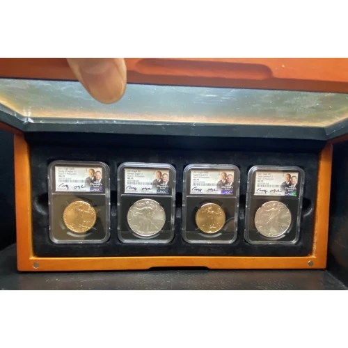 2021 -T-1 & T-2 Four Coin Set - 2 ea 1 oz Gold Eagles & 2 ea 1 oz Silver Eagles - MS 70  Mint Directors Series Signed Moy/Ryder (3)